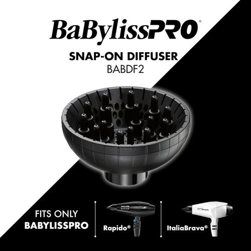 BaBylissPRO Snap-On Diffuser Attachment - Perfect for Rapido & Brava Hair Dryers | Model BABDF2