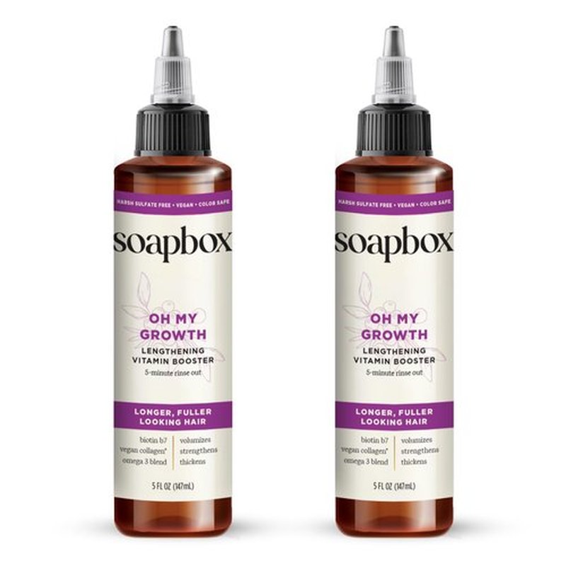 Soapbox Oh My Growth, Lengthening Vitamin Booster Treatment for All Hair Types with Biotin, Vegan Collagen & Vitamins A & C, Paraben & Cruelty Free, For Thicker, Fuller Hair Men & Women, 5oz Pack of 2