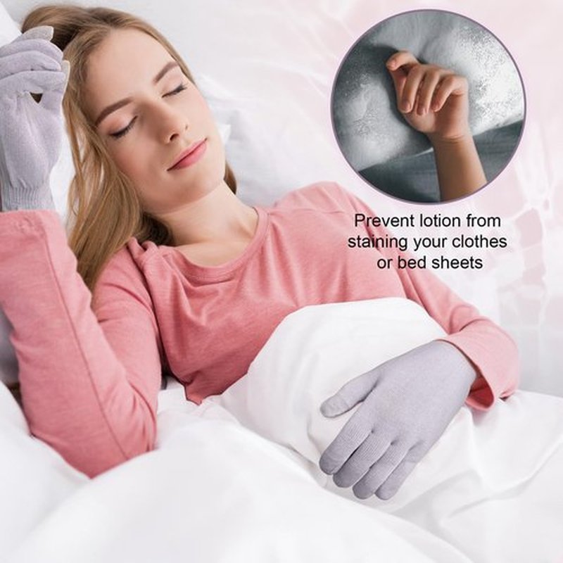 MIG4U Moisturizing Beauty Gloves Touchscreen Overnight Sleeping Glove for Women Dry Hands, Nighttime Lotion, Eczema, SPA, Cosmetic Treatment, Grey Purple 3 Pairs Size S/M