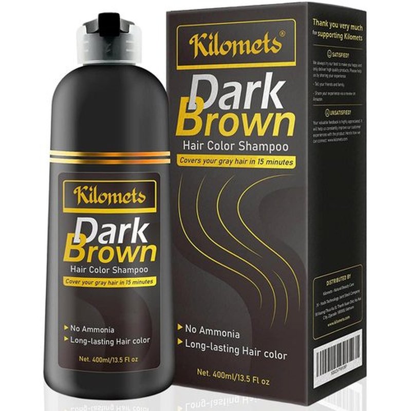 KILOMETS Dark Brown Hair Color Dye Shampoo, 400ml - 100% Grey Coverage in Minutes, Ammonia Free - Gray Silver Hair Dye Shampoo
