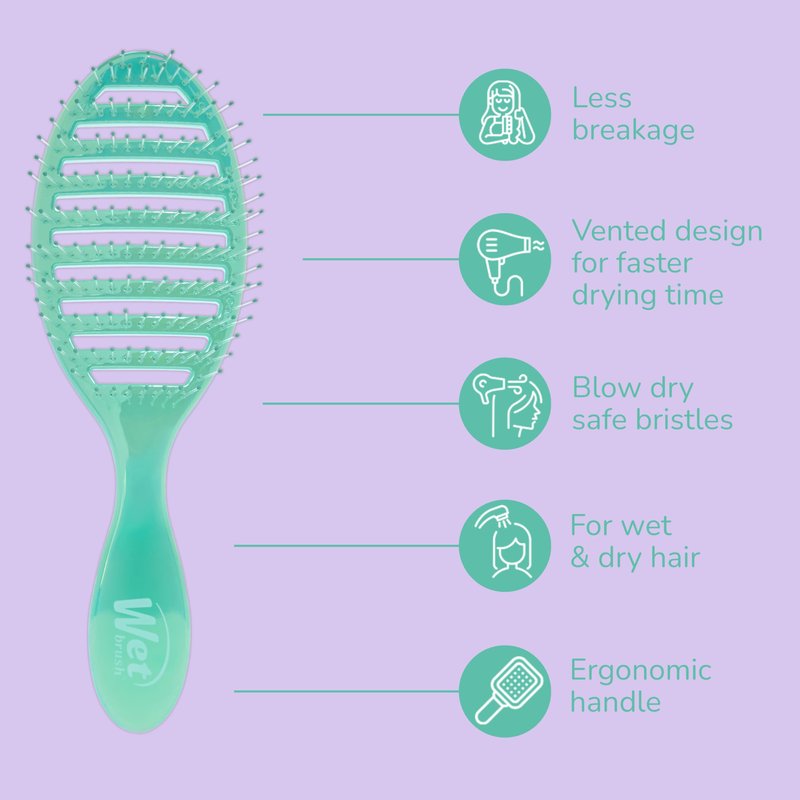 Wet Brush Speed Dry Hair Brush, Blow Dry Safe Bristles & Vented Design For Faster Drying Time, Ergonomic Handle, Reduces Breakage & Detangles All Hair Types, Limited Edition Prismatic Glow Green