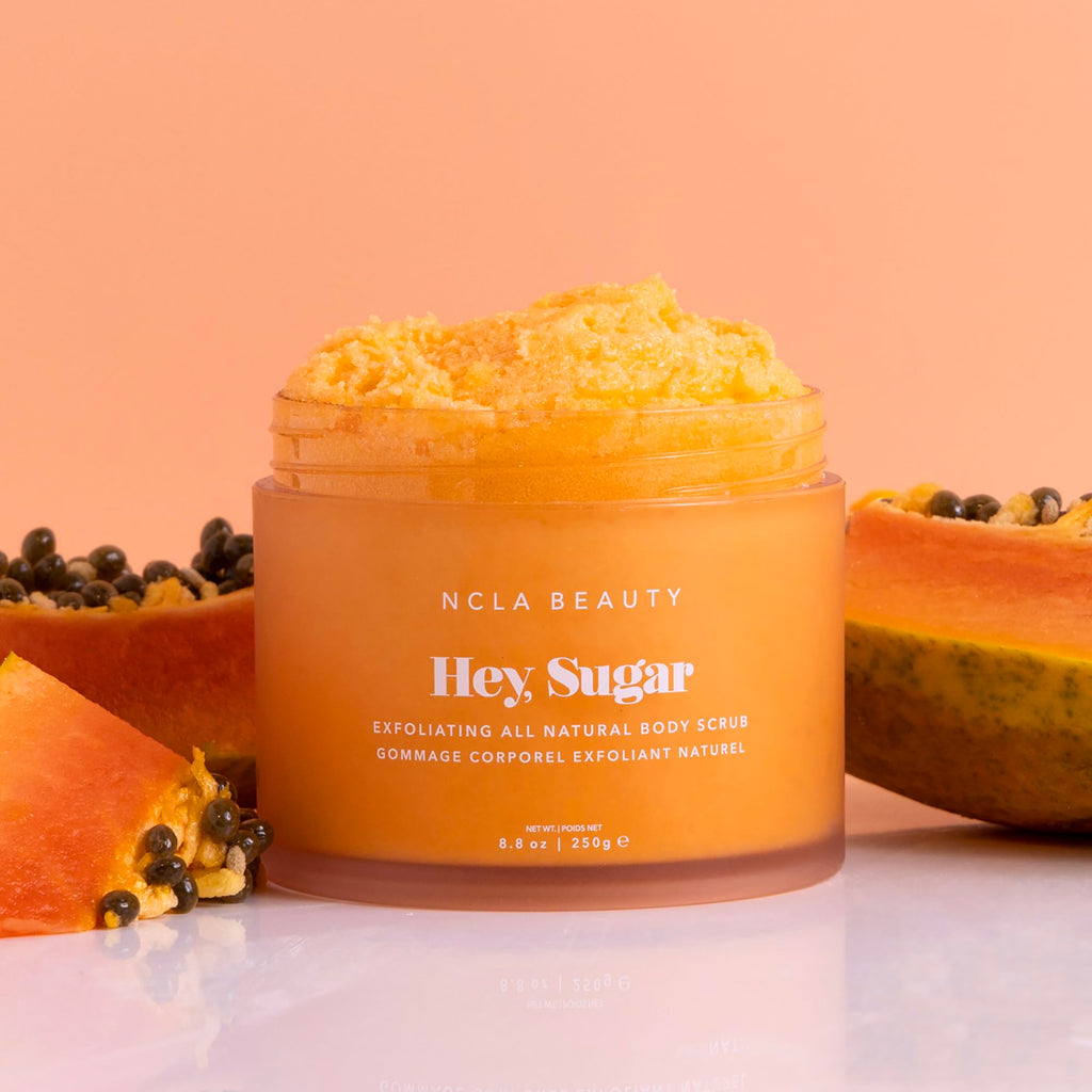 NCLA Beauty Hey Sugar All Natural Body Scrub - Moisturizing, Exfoliating Sugar Scrub - Shea, Cocoa, and Mango Butters - Papaya Vanilla - 8.8 oz