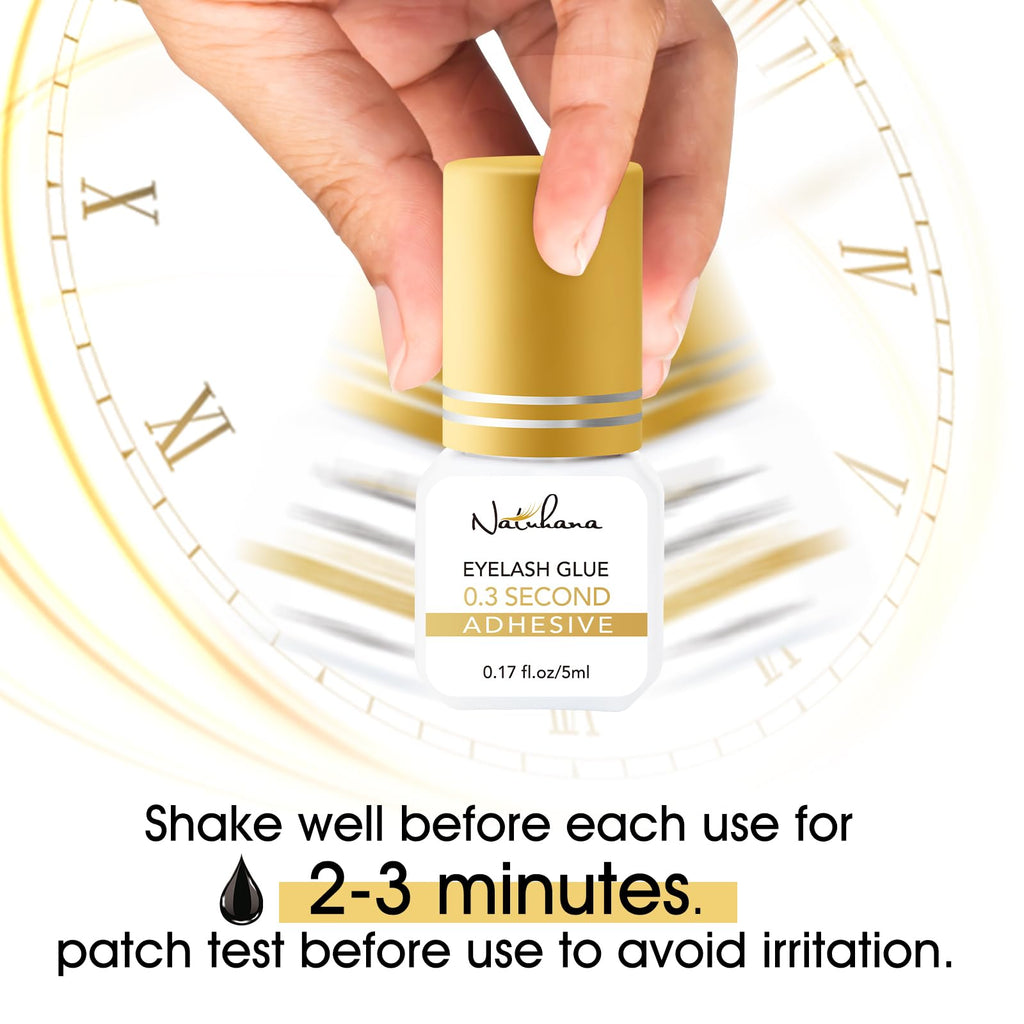 NATUHANA Eyelash Extension Glue 3 Sec Drying (0.17fl.oz / 5ml)/3 Weeks Retention,Waterproof No Irritation Lash Extension Glue for Adhesive Personal DIY or Professional,Black