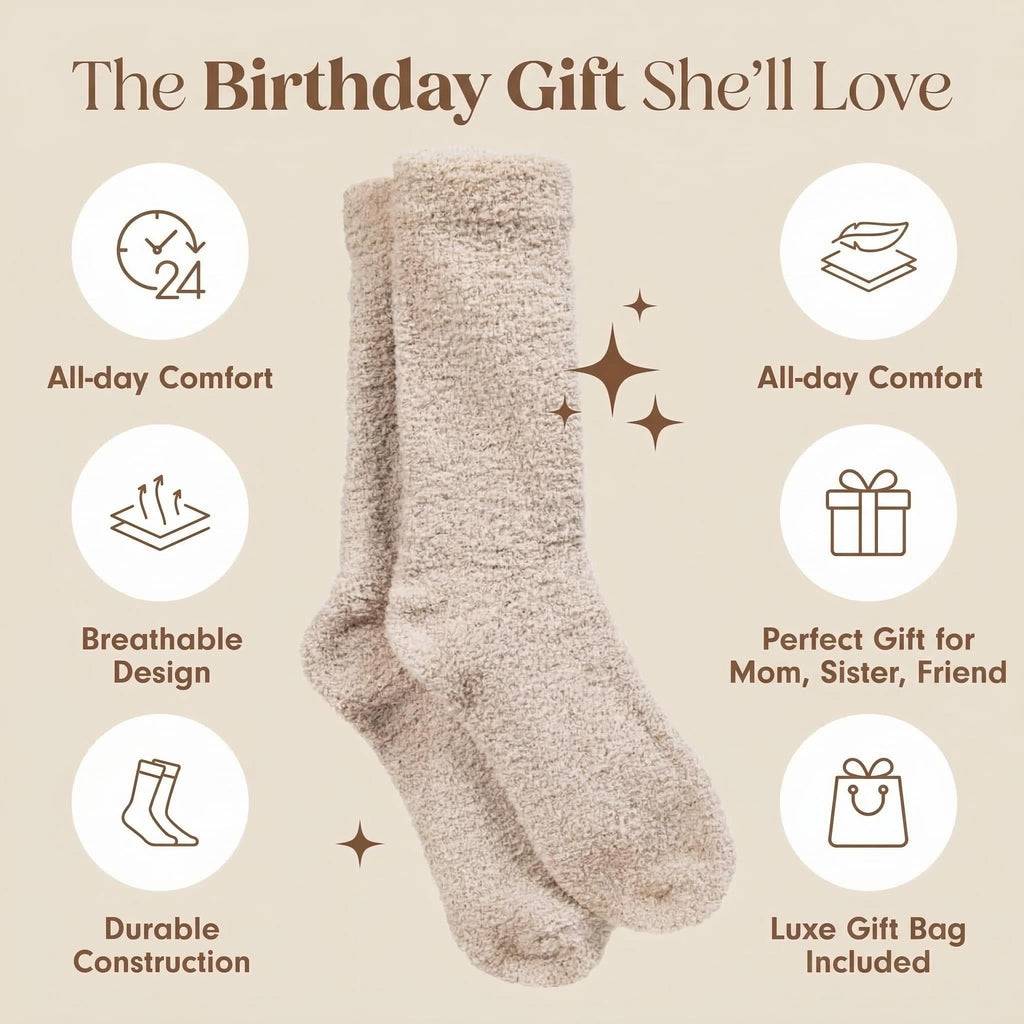 Unboxme Fuzzy Socks for Women - Cozy Cloud Socks, Ultra Soft Plush Sleep Socks for Women & Men, Birthday Gift with Travel Tote, Stone, 1 Pair