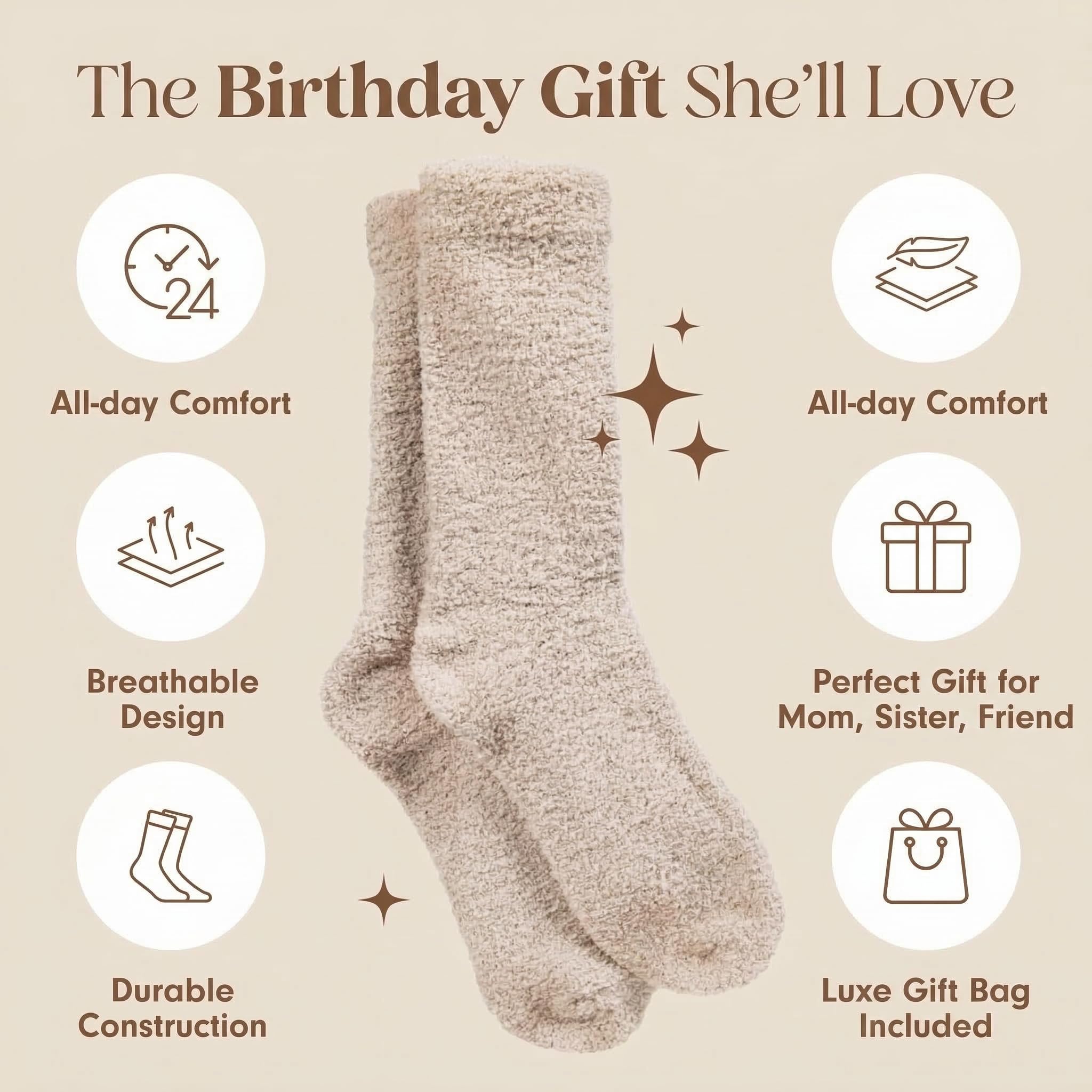 Unboxme Fuzzy Socks for Women - Cozy Cloud Socks, Ultra Soft Plush Sleep Socks for Women & Men, Birthday Gift with Travel Tote, Stone, 1 Pair
