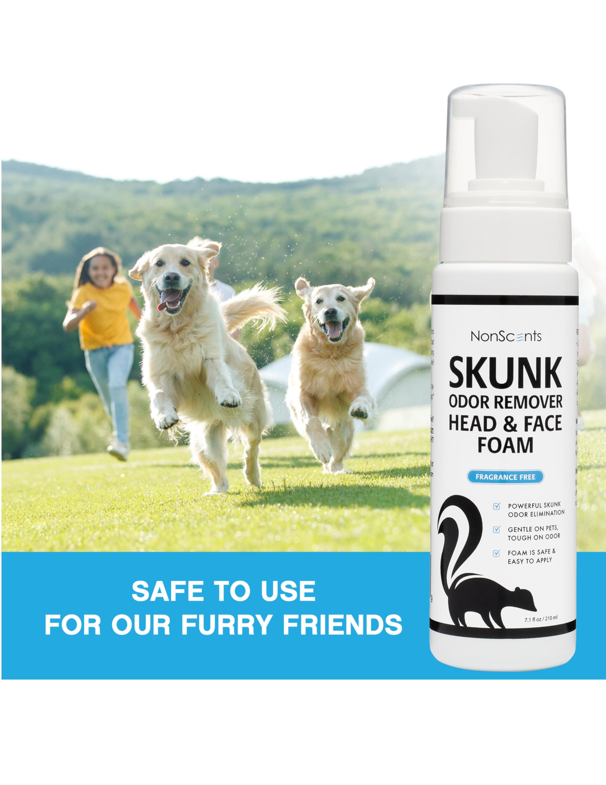 NonScents Skunk Odor Remover Head & Face Foam – Easily Eliminate Skunk Odor from Pets, Carpets, Clothing, Ready-to-Use for Dogs, Cats, Home, Carpet, Car, Clothes - Fragrance Free Freshener