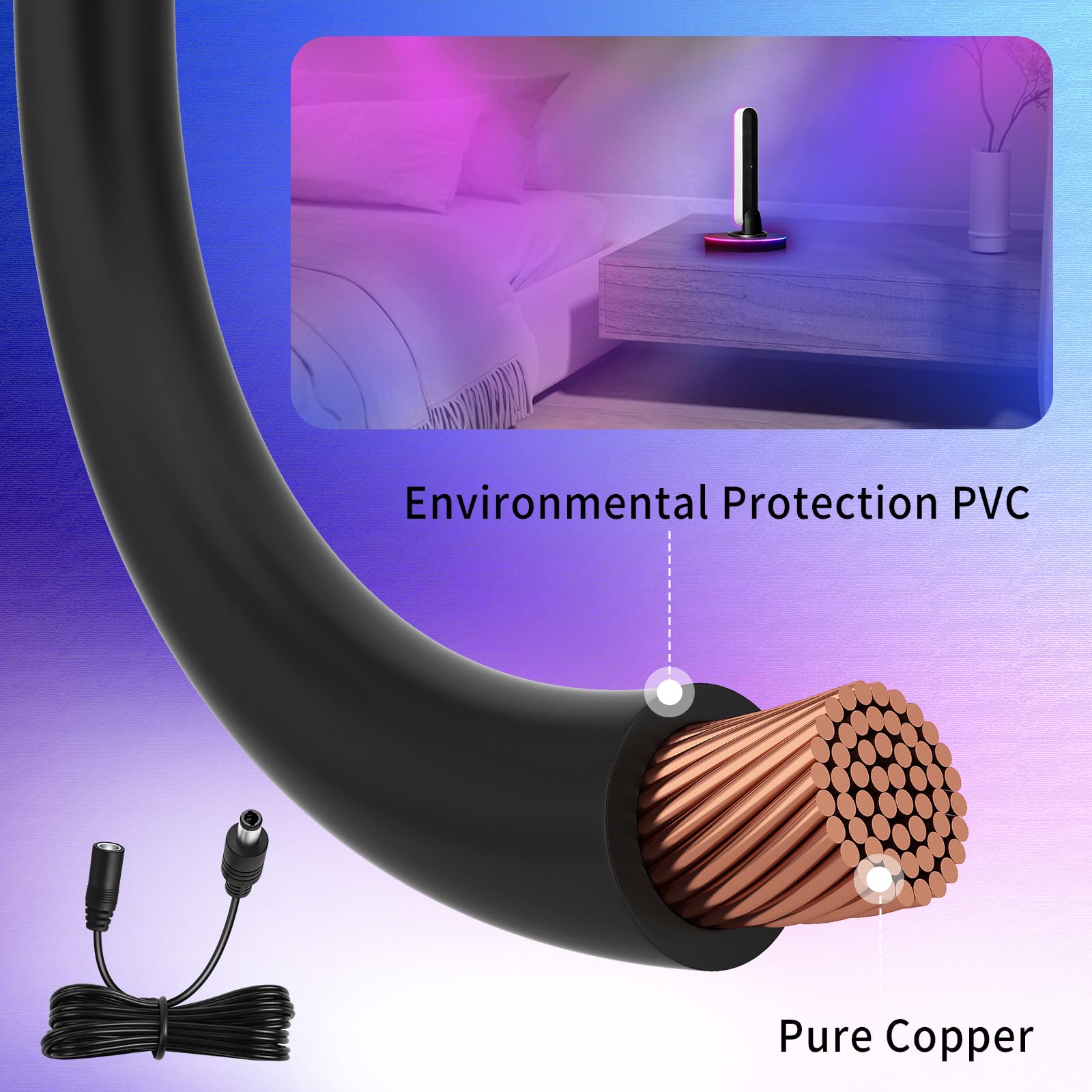 10ft Extension Cable for Philips Hue Play Bar Smart Light Bulb Accessory 7820430U7 440400980001 046677570552 S020XM2400083 Ambient Desk Lamp Replacement Power Supply Cord