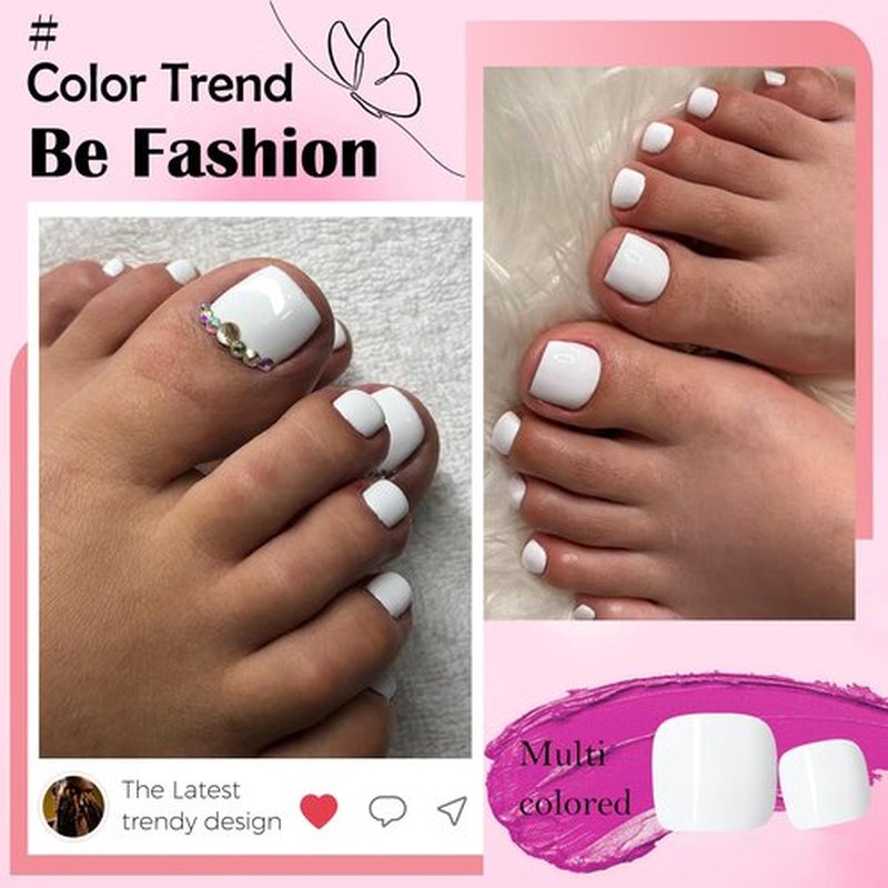 240pc Press on Toenails Women Fake Toe Nails with Tabs, White Fake Toenails Press on Nails Toe Acrylic Nail Tips Short Square False Toenails Stick Artificial Toe Nails Press ons Pedicure