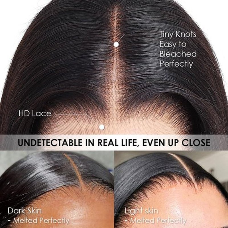 Iris Queen 13x4 HD Straight Lace Front Wigs Human Hair Pre Plucked 12A 180 Density Brazilian Transparent Lace Frontal Wig for Black Women with Baby Hair Natural Black Color (20 inch)