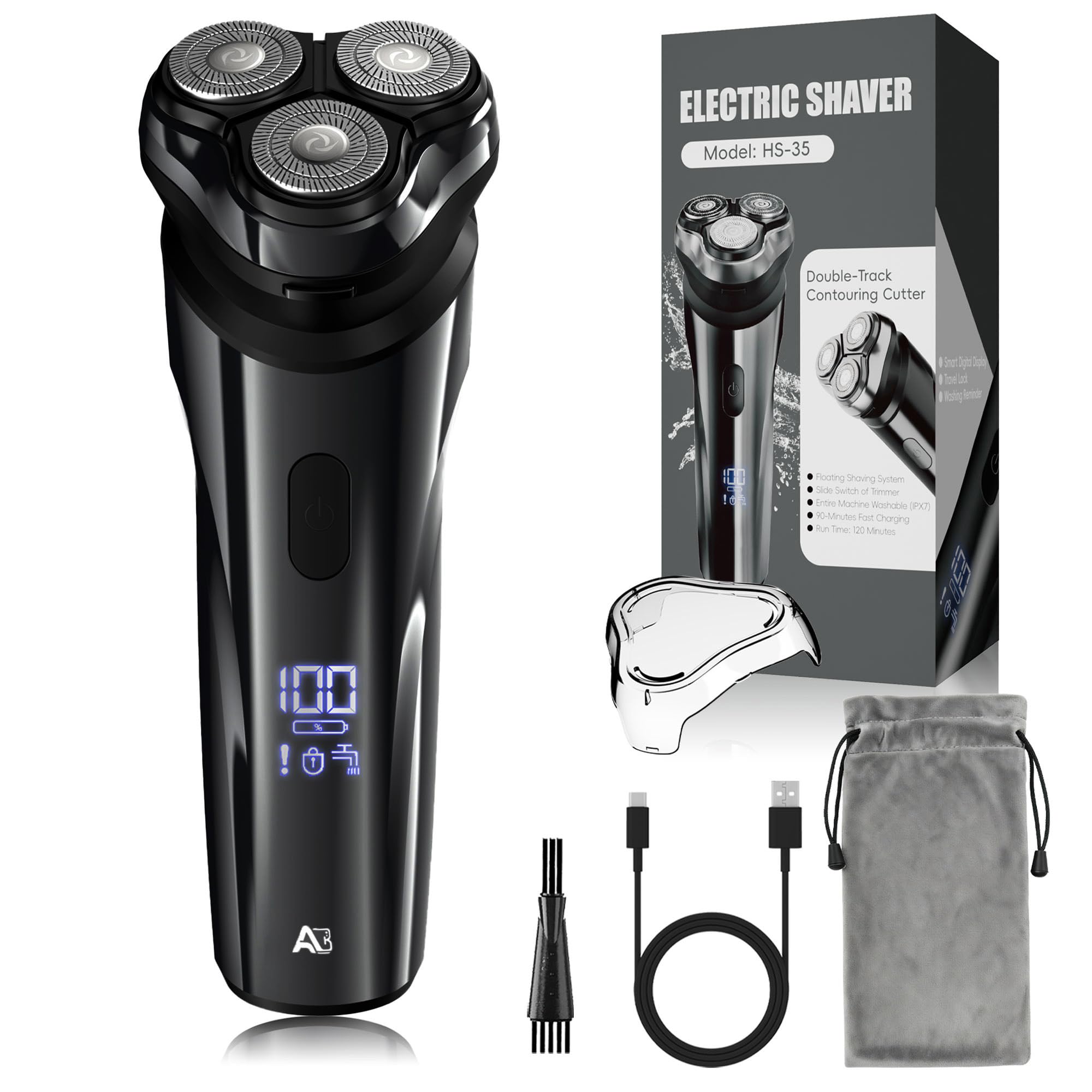ABGAB Electric Rotary Shaver for Men,4D Floating Head, LED Display,Type-C