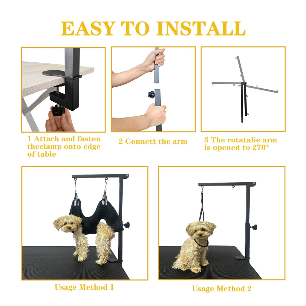 tiuire Dog Grooming Arm with Hammock & Loop – Professional Pet Grooming Kit for Small Dogs – Includes Nail Clippers & Nail File – Essential Dog Grooming Supplies for Home Use