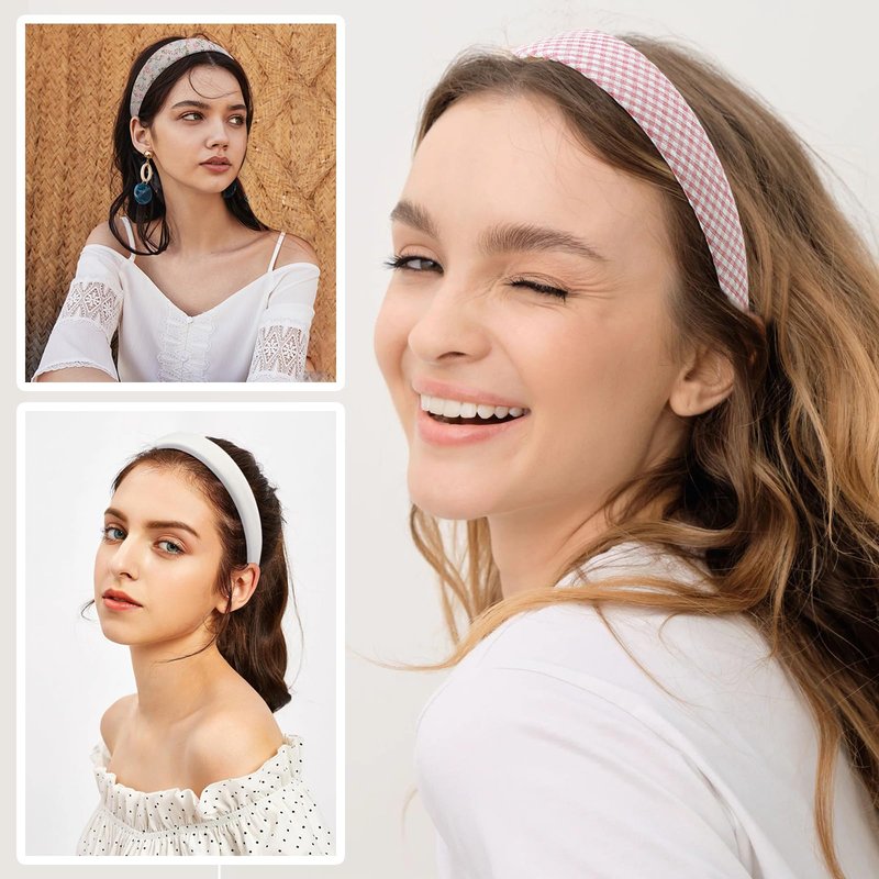 VKLANBGO 7pcs Headbands for Women with Different Designs, Non Slip Flower Headband Set, Cute Pearl Headbands for Girls, Hair Accessories Birthday Thanksgiving Christmas Gift for Girl Women, Green