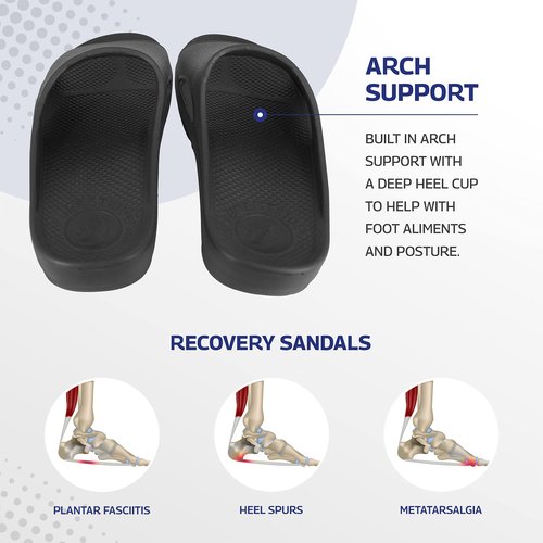 Pure Stride Therapeutic Slides, Orthotic Sandals for Plantar Fasciitis, Metatarsal and Heel Spurs, for Pain Relief and Arch Support of Feet - Black, Men’s Size 7/Women’s Size 8