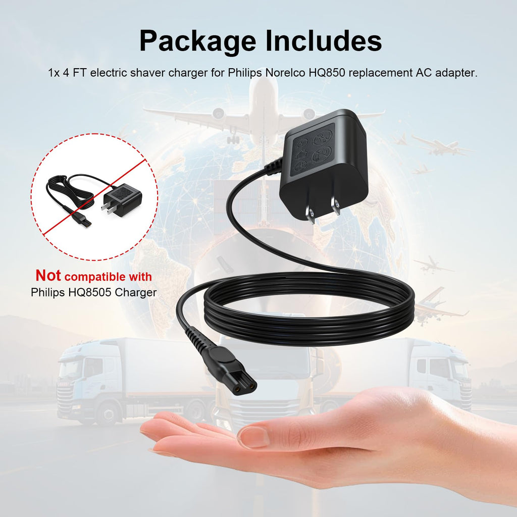 8V Charger Cord Compatible With Philips Norelco HQ850 One Blade QP2630 QP2530 Shaver Electric Razor Trimmer Power Cord