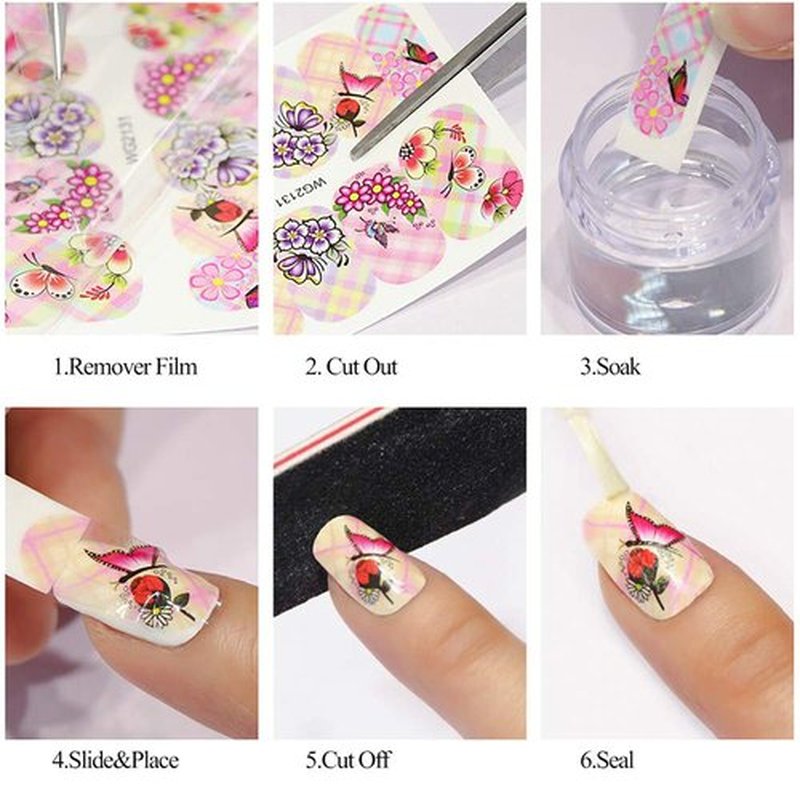 48 Sheets Flowers Nail Art Stickers, Holographic Spring Floral Water Transfer Nail Decals Design, Flowers Leaf Butterfly Nail Sticker for Women Girls Manicure Decorations Resin Nail Decal Tattoo Set