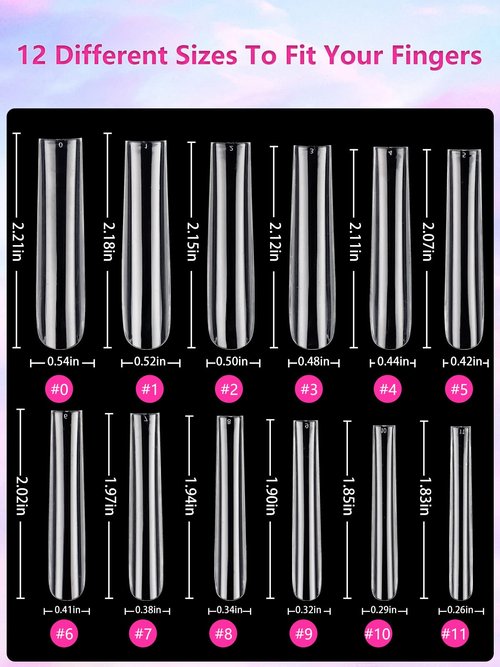 504PCS Clear Square Nail Tips for Acrylic Nails Professional, XXL/XXXL Extra Long Tapered Square Straight Acrylic Nail Tips, Full Cover No C Curve False Nail Extension Tips for Manicure Salon Nail Art