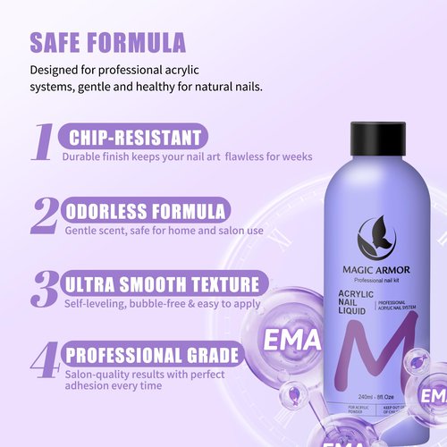 8FL.OZ Acrylic Liquid Monomer Acrylic Nail Liquid Non-Yellowing Acrylic Liquid Professional EMA Monomer Liquid for Acrylic Nail Extension and Carving, DIY Home Nail Salon Use