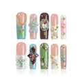 XGV Handmade Artificial Nails Press on Kit, 10pcs Medium Square Fake Nails, Floral Design, Reusable Press on Nails for Party Birthday Wedding