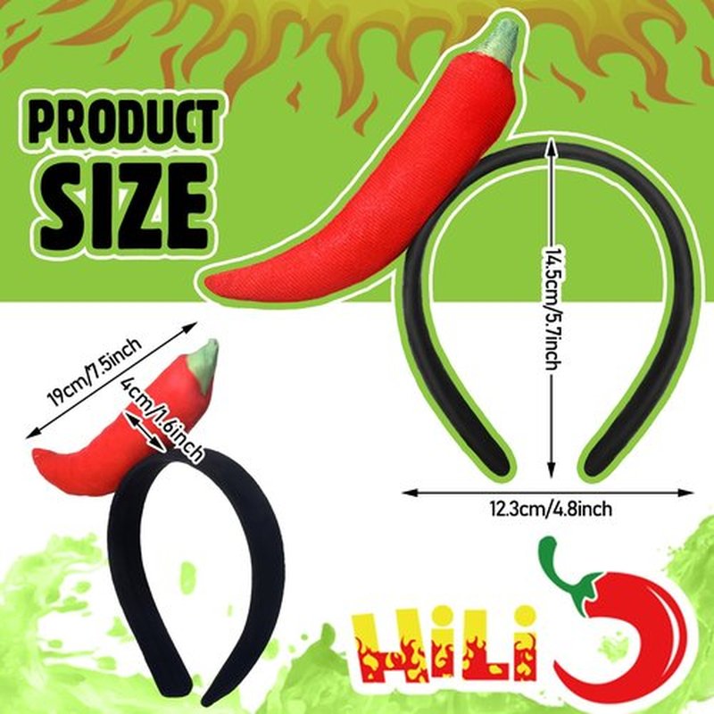 Knitgrip 2 Pcs Funny Headbands Pickle Hot Dog Strawberry Banana Chili Pepper Taco Style Funny Costume Accessories(Chili Pepper)