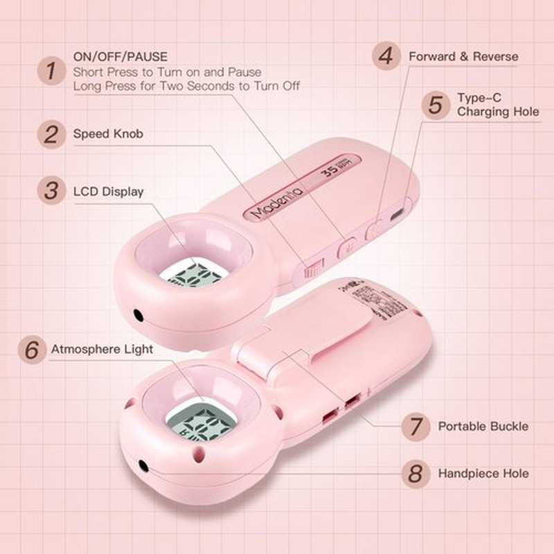Madenia Portable Rechargeable Nail Drill Machine with LCD Screen, Professional Electric Nail File Efile for Acrylic Gel Nails Polishing Removing, Suitable for Salon Home Travel Manicure Use, Pink