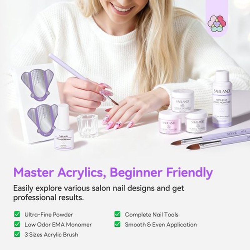 SAVILAND Essentials All-In-1 Acrylic Nail Kit with Drill: Nourishing Nail Kit for Beginners with Everything Clear White Pink Acrylic Powder Liquid Set 88W Nail Lamp Gel Nail Polish For Home DIY