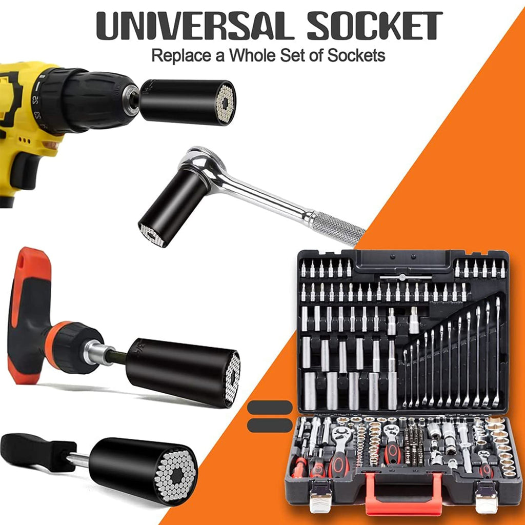 Universal Socket Tools Gifts for Men Dad Him Husband Teen Boys Women Cool Stuff Ideas Gadgets Gifts Christmas Stocking Stuffers Birthday Fathers Day Grip Socket Set with Power Drill Adapter (7-19mm)