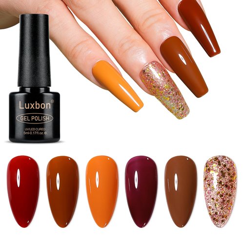 Luxbon 6 pcs Gel Nail Polish Set - Fall Color Set Long Lasting Autumn Gel Polish, uv led Soak Off Nail Art Designs Manicure Kit 022