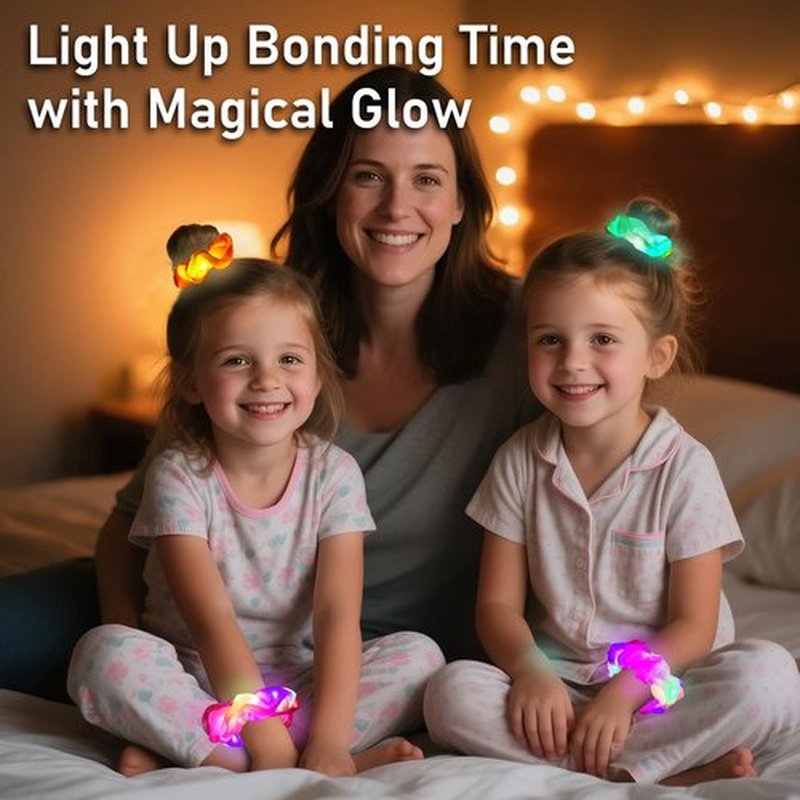 8 PCS Light up Scrunchies for Girls, Glow in the Dark Party Supplies, 3 Glow Mode Satin Scrunchy, Hair Accessories for Birthday Party, Rave Party, Festival & Sleepover Party