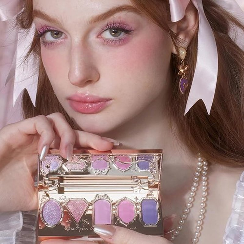 Flower Knows Violet Strawberry Rococo Eyeshadow Palette - 5 Blendable Shades for Cute Eye Makeup | 0.21 Oz