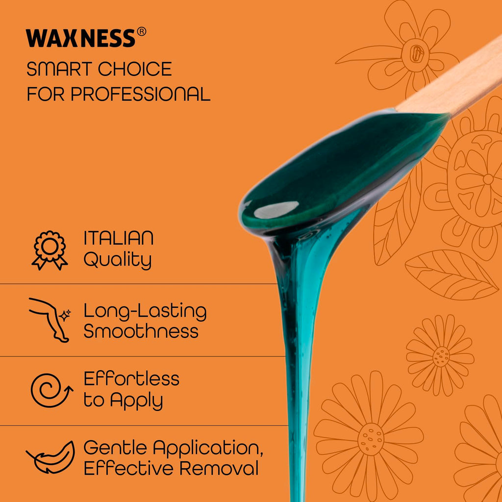 Waxness Film Hard Wax Beads Azulene 2.2 lb (1 kg) – Stripless Professional Hard Wax with Azulene for Face & Body, Smooth Application – Made in Italy