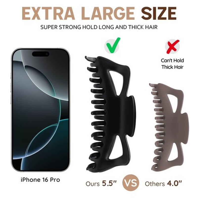 Extra Large Claw Clips for Thick Hair and Long Hair, 2 Pack XXl Jumbo Claw clips, Oversized Matte Non-slip Butterfly Hair Clips for Women, Big Strong Hold Jaw Clip, Black and Brown