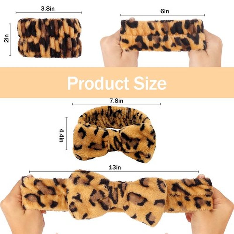 CIEHER 12 PCS Makeup Headband for Women Wrist Washband Scrunchies Cuffs for Washing Face, Soft Leopard Print Spa Headband Matching Wristbands