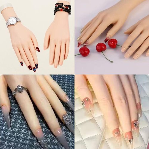 Practice Hand for Acrylic Nails Realistic Mannequin Hand for Nails Practice Soft Flexible Bendable False Fake Nail Hand Art Trainer Manicure Practice Hand Tool and Rings Display of Bracelets (Left)