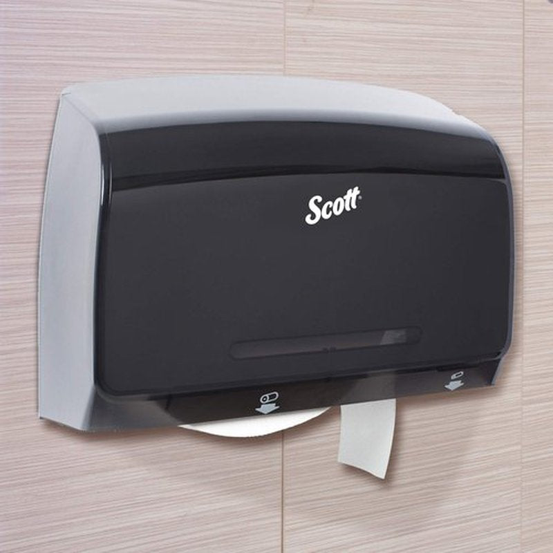 Kimberly-Clark Scott Pro MOD Jumbo Roll (JRT) Coreless Toilet Paper Dispenser (34831), 14.13” x 13.39” x 5.87”, Smoke / Black