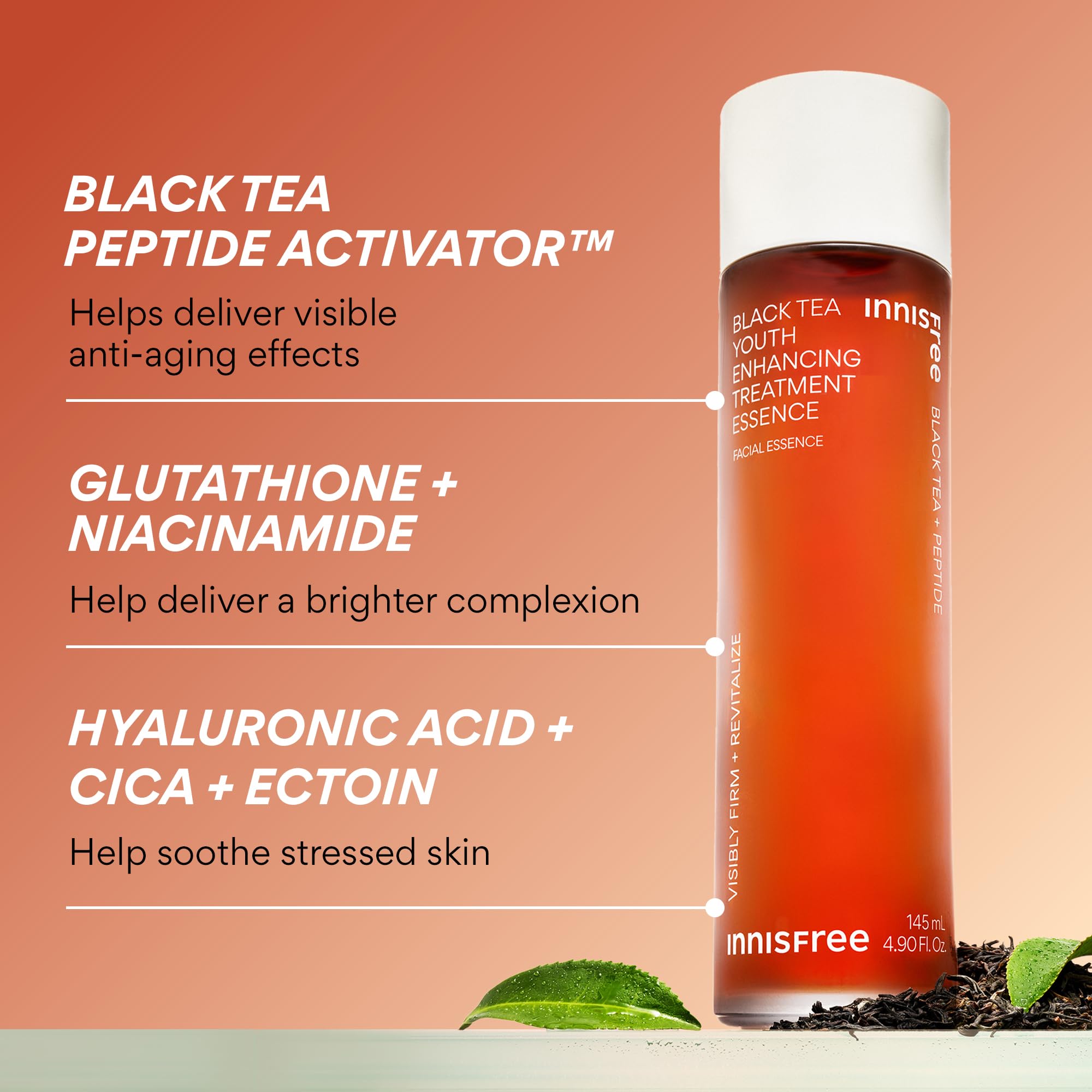 innisfree Black Tea Youth Essence | Korean Anti-Aging Treatment with Niacinamide and Hyaluronic Acid for Radiance, Firm Skin, Hydration and Barrier Support
