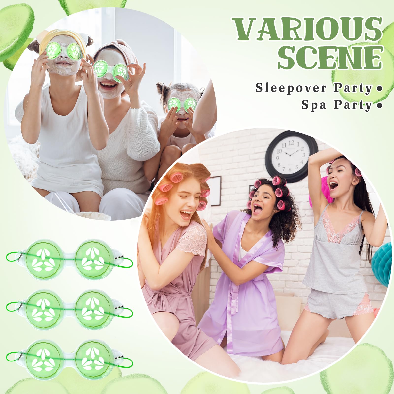 Skicuff 12 Pcs Hot and Cold Eye Pads Gel Eye Masks Reusable Relief Migraine Puffiness Relax Spa Party Favors Sleepover Slumber Party Supplies (Cucumber)