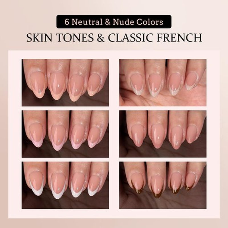 Jsiallye 6 Packs 180pcs French Tip Press on Nails Short Almond - French Soft Tip Nails Gel Pre-shaped No File Need,Soak Off Acrylic Fake Nails Extensions for Women Nail Art DIY 15 Sizes