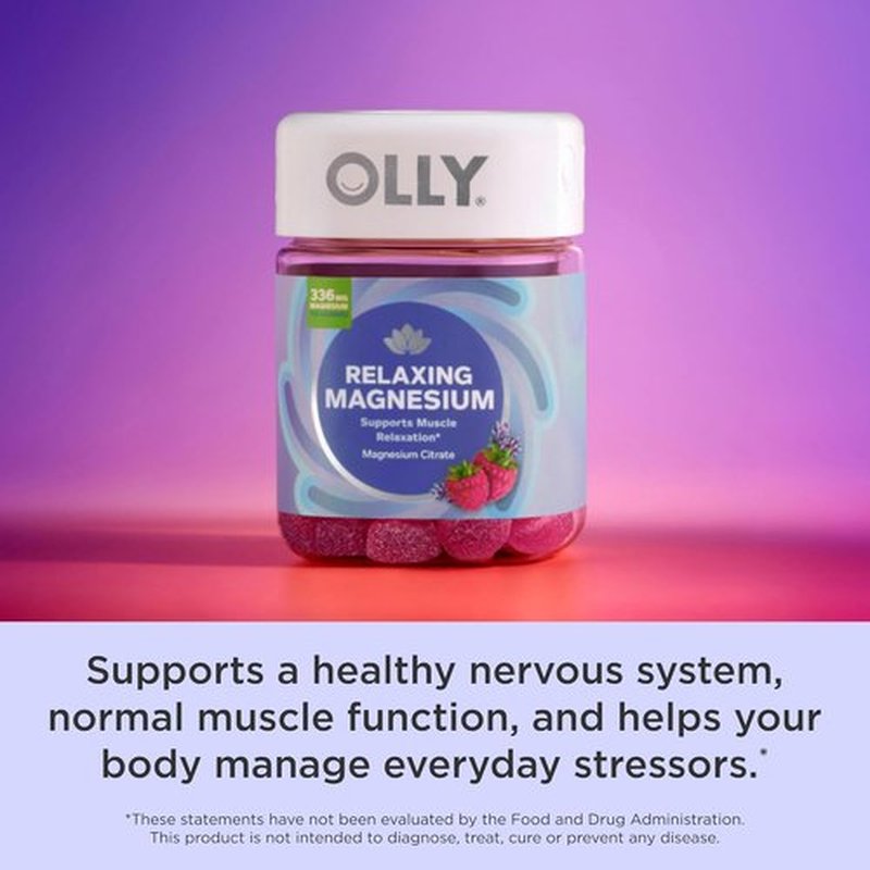 OLLY Relaxing Magnesium Gummies - Muscle Relaxation Support, Raspberry Lavender Flavor, 60 Count