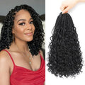 Goddess Box Braids Crochet Hair For Black Women-12 Inch 8 pack Pre Looped Boho Crochet Braids Short Prelooped Bohemian Boho Box Crochet Hair With Curly Ends（12in,#1b）