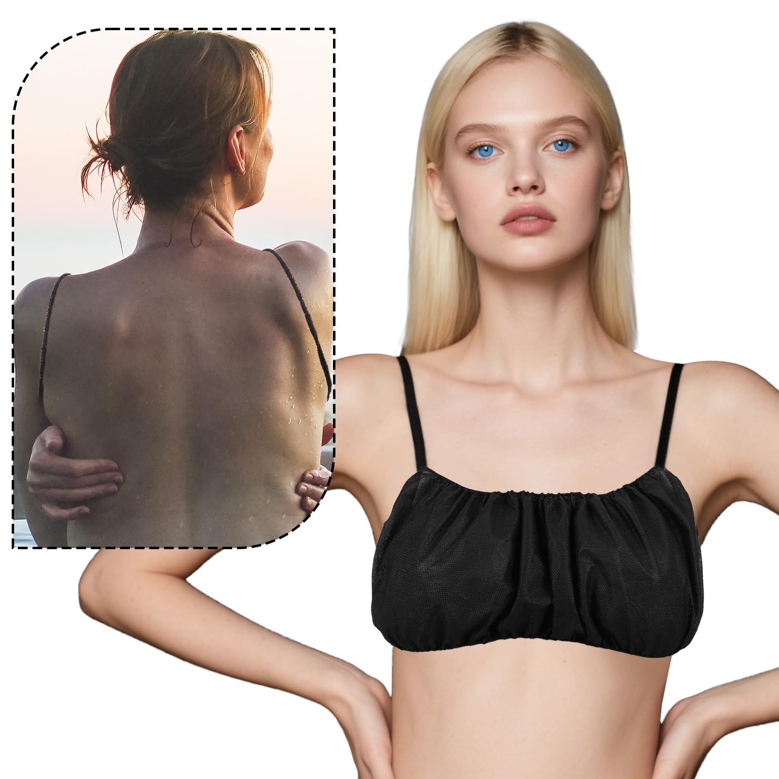 100Pcs Disposable Nonwoven Bras for Women, Black Bra for Travel, Disposable Underwear for Sunless Spray Tan Spa Salon Top Garment, Towel Bra