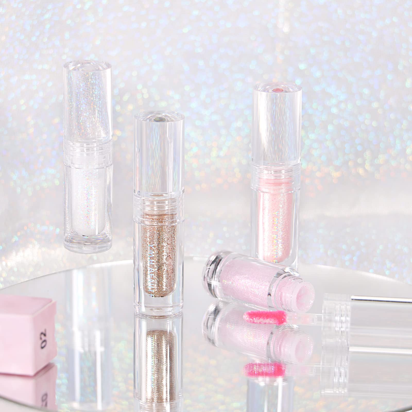 YMH BEAUTE Liquid Glitter Eyeshadow, Pigmented, Long Lasting, Quick Drying, Easy to Apply, Loose Glitter Glue for Eye Crystals Makeup (Transparent Flashing Colorful Sequins 01)