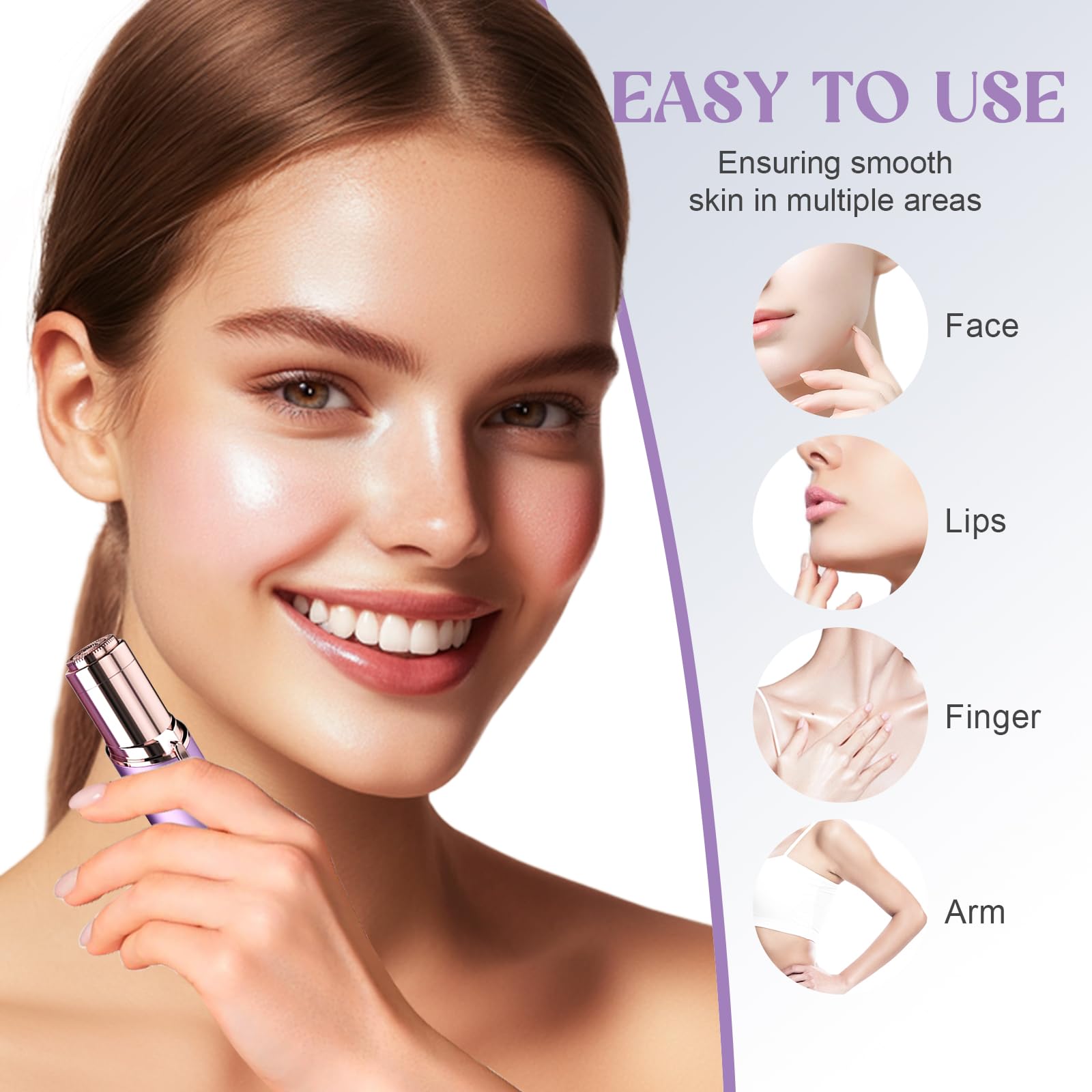 innobeaut Women's Painless Hair Remover for Women, Battery Powered Facial Hair Shaver for Lips, Chin, Neck, and Cheek with 2 Replacement Heads, Purple