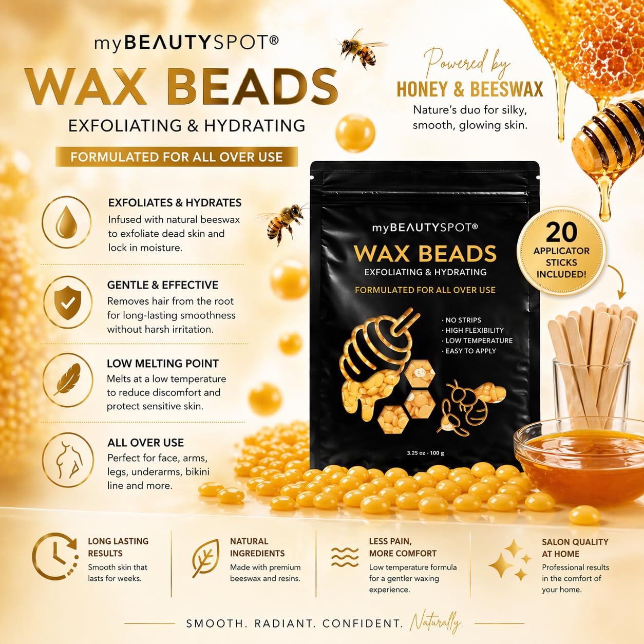 My Beauty Spot Wax Warmer for Hair Removal Kit – Wax Machine Kit for Women – At Home Hair Removal Wax Kit – Full Body Bikini Brazilian – Includes Wax Beads & Sticks
