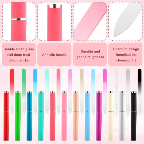 BOHUIZ 24Pcs Glass Nail File with Case, Double Sided Finger Nail Files Crystal Professional Fingernail Files Set Manicure Women Care for Natural, Pedicure, Artificial, Fake Nails