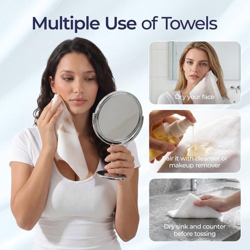 ECOLOOK Disposable Face Towel XL-60 Count Upgraded Thick Facial Towels, Ultra Soft Clean Face Towels Disposable, 10"x12" & 90 GSM, Ideal for Sensitive Skin-1 PACK