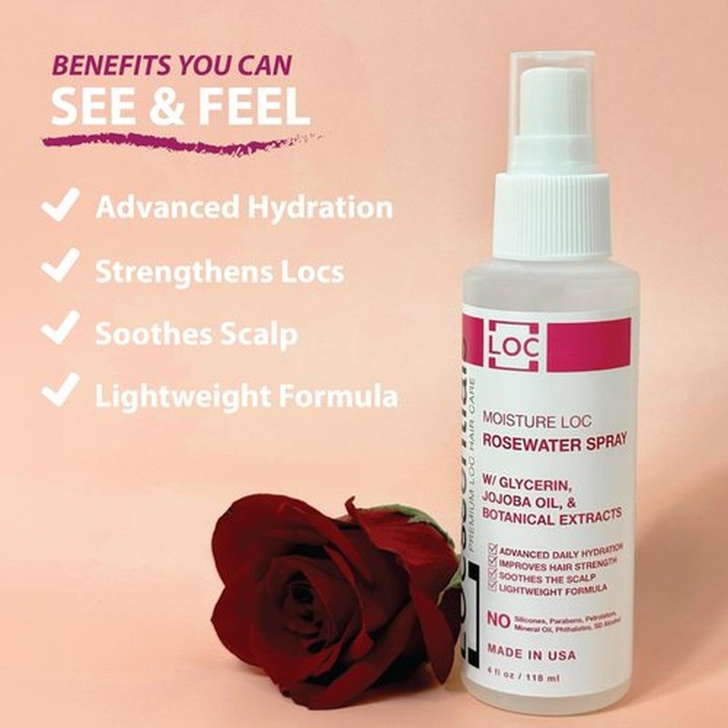 LOCssentials Rose Water for Locs – Rosewater and Glycerin Loc Moisturizer Spray with Jojoba Oil & Organic Botanical Extracts, Premium Braid Spray, Daily Hair Mist & Scalp Moisturizer