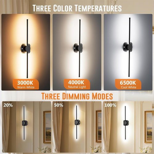 HEERTTOGO Battery Operated Wall Sconces - Set of 2 Dimmable LED Lights with Remote Control | 360° Rotatable, 3-Color Temperature