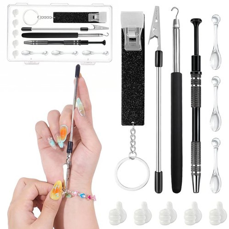 Raisetip Life Kit For Long Nails, Include Piercing Ball Grabber Tool,Bracelet Assistant,Card Grabber,Cream Spatula & Thumbs Hook (12pcs)