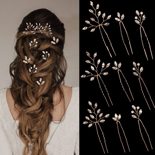 9 Pieces Bridal Hair Pins Rhinestone HairPiece for Women Crystal Silver Hair Accessories for Bride Bridesmaids