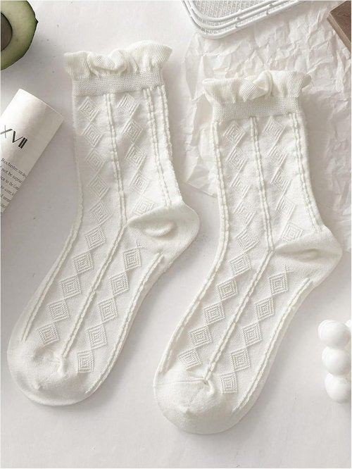 SHENHE Women's Crew Socks - Cute Ruffle Bow Print Design | 5 Pairs of Mid Calf Comfort